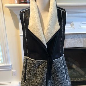 Tahari XS faux shearling vest black and white NWOT